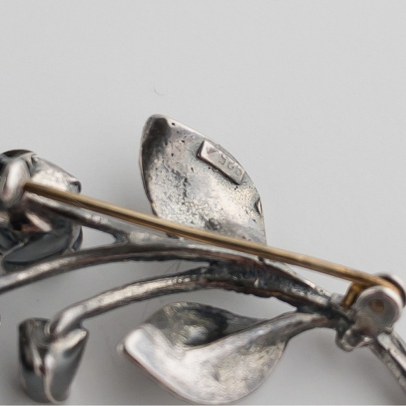 Sterling Silver Flower Brooch Pin Floral Rose Blossom Design Vintage Retro .925 - Picture 10 of 11